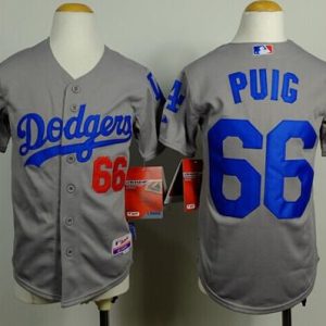 Exceptional Dodgers #66 Yasiel Puig Grey Cool Base Stitched Youth MLB Jersey Collectors this is a must have Add it to your collection by ordering