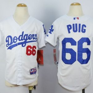 Exceptional Dodgers #66 Yasiel Puig White Cool Base Stitched Youth MLB Jersey Sports enthusiasts seize this opportunity Order now to feel the game excitement