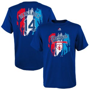 Exceptional Los Angeles Dodgers #14 Enrique Hernandez Majestic  Youth 2019 Spring Training Name & Number V Neck T Shirt Royal