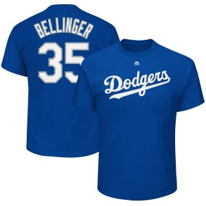 Exceptional Los Angeles Dodgers #35 Cody Bellinger Majestic Official Name & Number T Shirt Royal
