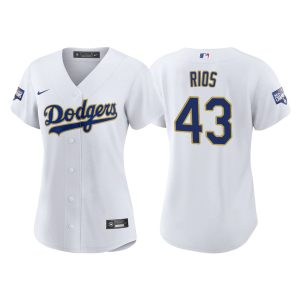 Exceptional Los Angeles Dodgers #43 Edwin Rios Women's Nike 2021 Gold Program World Series Champions MLB Jersey Whtie Hurry Exclusive offer Place your order immediately for a great jersey
