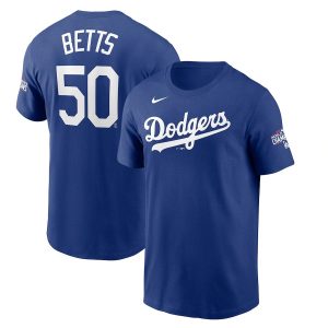 Exceptional Los Angeles Dodgers #50 Mookie Betts Nike 2020 World Series Champions Name & Number T Shirt Royal Limited stock Order now to show your love for your team