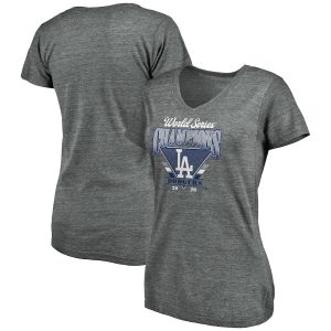 Exceptional Los Angeles Dodgers Women's 2020 World Series Champions Complete Game Tri Blend V Neck T Shirt Heather Gray For a short time available Grab yours quickly to own a team jersey