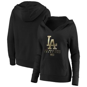 Exceptional Los Angeles Dodgers Women's 2020 World Series Champions Parade Crossover Neck Pullover Hoodie Black