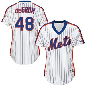Exceptional Mets #48 Jacob deGrom White(Blue Strip) Alternate Women's Stitched MLB Jersey Limited stock Order now to show your love for your team