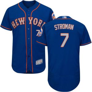 Exceptional Mets #7 Marcus Stroman Blue(Grey NO.) Flexbase Authentic Collection Stitched MLB Jersey