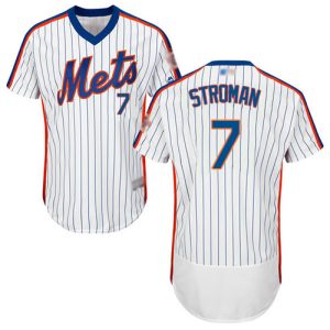 Exceptional Mets #7 Marcus Stroman White(Blue Strip) Flexbase Authentic Collection Alternate Stitched MLB Jersey