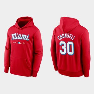 Exceptional Miami Marlins #30 Craig Counsell Men's Nike 2021 City Connect Therma Hoodie Red