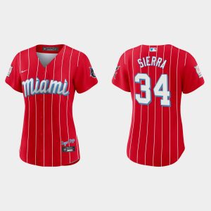 Exceptional Miami Marlins #34 Magneuris Sierra Women's Nike 2021 City Connect Authentic MLB Jersey Red For a short time available Grab yours quickly to own a team jersey