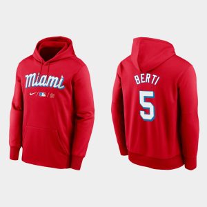 Exceptional Miami Marlins #5 Jon Berti Men's Nike 2021 City Connect Therma Hoodie Red