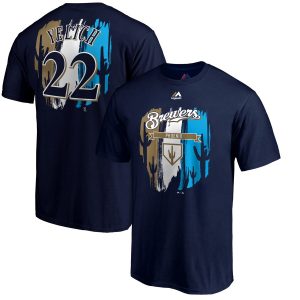 Exceptional Milwaukee Brewers #22 Christian Yelich Majestic 2019 Spring Training Big & Tall Name & Number T Shirt Navy