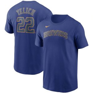 Exceptional Milwaukee Brewers #22 Christian Yelich Nike Name & Number T Shirt Royal With high demand Don't miss out Order now to wear your team colors