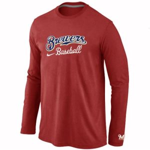 Exceptional Milwaukee Brewers Long Sleeve MLB T Shirt Red
