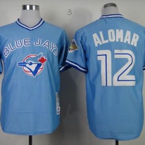 Exceptional Mitchell And Ness 1993 Blue Jays #12 Roberto Alomar Blue Stitched MLB Throwback Jersey