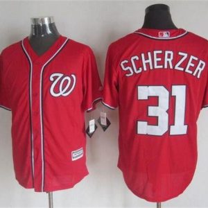 Exceptional Nationals #31 Max Scherzer Red New Cool Base Stitched MLB Jersey