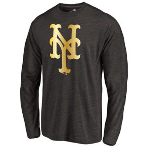 Exceptional New York Mets Gold Collection Long Sleeve Tri Blend T Shirt Black