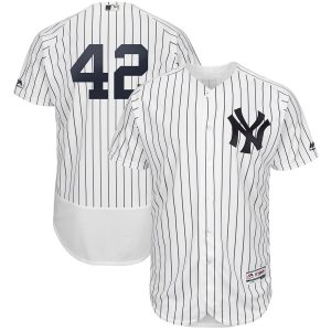 Exceptional New York Yankees #42 Mariano Rivera Majestic 2019 Hall of Fame Authentic Collection Flex Base Player Jersey White Navy