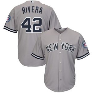 Exceptional New York Yankees #42 Mariano Rivera Majestic 2019 Hall of Fame Patch Cool Base Player Jersey Gray