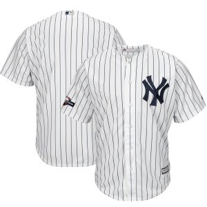 Exceptional New York Yankees Majestic 2019 Postseason Official Cool Base Player Jersey White Navy