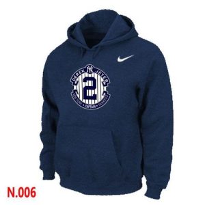 Exceptional Nike New York Yankees #2 Derek Jeter Official Final Season Commemorative Logo Pullover Hoodie Dark Blue