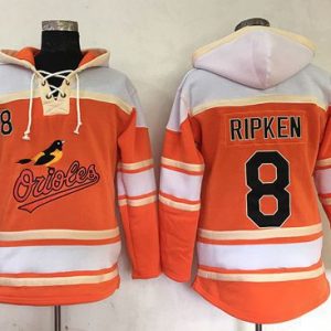Exceptional Orioles #8 Cal Ripken Orange Sawyer Hooded Sweatshirt MLB Hoodie