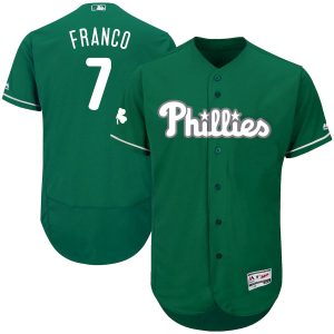 Exceptional Philadelphia Phillies #7 Maikel Franco Majestic St. Patrick's Day Flex Base Authentic Collection Celtic Player Jersey Green