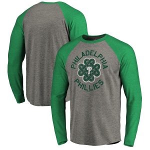 Exceptional Philadelphia Phillies Majestic 2019 St. Patrick's Day Luck Tradition Raglan Long Sleeve T Shirt Gray