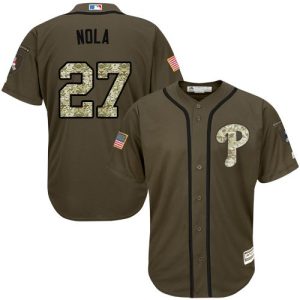 Exceptional Phillies #27 Aaron Nola Green Salute to Service Stitched Youth MLB Jersey Retailers boost your inventory Order now to meet customer demand