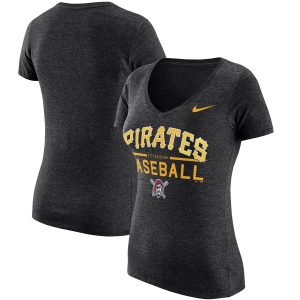 Exceptional Pittsburgh Pirates Nike Women's Practice 1.7 Tri Blend V Neck T Shirt Heathered Black