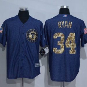 Exceptional Rangers #34 Nolan Ryan Denim Blue Salute to Service Stitched MLB Jersey
