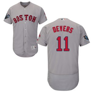 Exceptional Red Sox #11 Rafael Devers Grey Flexbase Authentic Collection 2018 World Series Stitched MLB Jersey