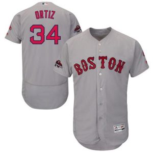 Exceptional Red Sox #34 David Ortiz Grey Flexbase Authentic Collection 2018 World Series Champions Stitched MLB Jersey