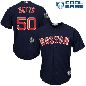 Exceptional Red Sox #50 Mookie Betts Navy Blue New Cool Base 2018 World Series Stitched MLB Jersey
