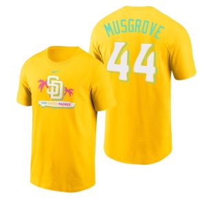 Exceptional San Diego Padres #44 Joe Musgrove 2022 City Connect Men's MLB T Shirt   Yellow Collectors this is a must have Add it to your collection by ordering