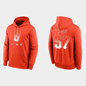 Exceptional San Francisco Giants #57 Alex Wood Men's 2021 City Connect Therma Pullover Orange Hoodie