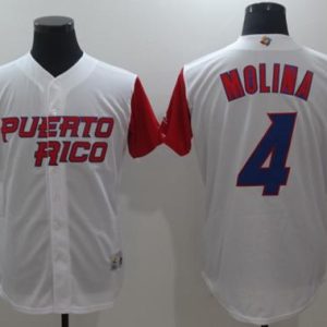 Exceptional Team Puerto Rico #4 Yadier Molina White 2017 World MLB Classic Authentic Stitched MLB Jersey