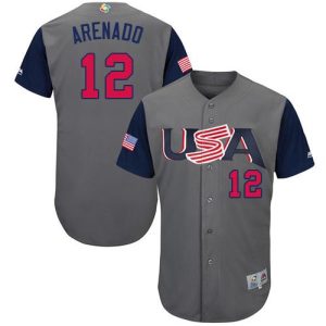 Exceptional Team USA #12 Nolan Arenado Gray 2017 World MLB Classic Authentic Stitched MLB Jersey