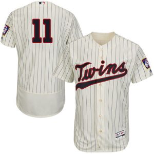 Exceptional Twins #11 Jorge Polanco Cream Strip Flexbase Authentic Collection Stitched MLB Jersey