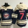 Exceptional Twins #7 Joe Mauer Navy Blue Sawyer Hooded Sweatshirt MLB Hoodie