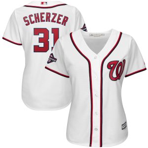 Exceptional Washington Nationals #31 Max Scherzer Majestic Women's 2019 World Series Champions Home Cool Base Patch Player Jersey White Retailers boost your inventory Order now to meet customer demand