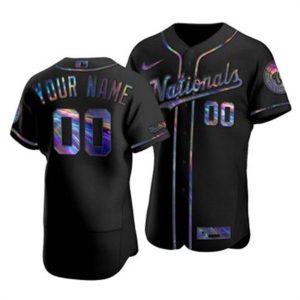 Exceptional Washington Nationals Custom Men's Nike Iridescent Holographic Collection MLB Jersey   Black