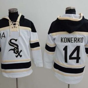 Exceptional White Sox #14 Paul Konerko White Sawyer Hooded Sweatshirt MLB Hoodie