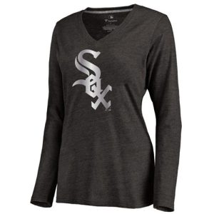Exceptional Women's Chicago White Sox Platinum Collection Long Sleeve V Neck Tri Blend T Shirt Black