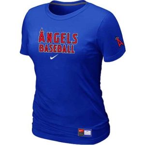 Exceptional Women's Los Angeles Angels Nike Short Sleeve Practice MLB T Shirt Blue