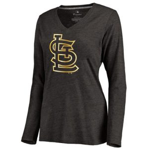 Exceptional Women's St.Louis Cardinals Gold Collection Long Sleeve V Neck Tri Blend T Shirt Black