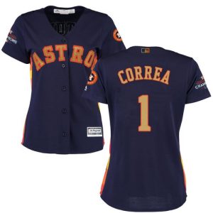 Fantastic Astros #1 Carlos Correa Navy Blue 2018 Gold Program Cool Base Women's Stitched MLB Jersey Sports fans this is your chance Order soon to be part of the action