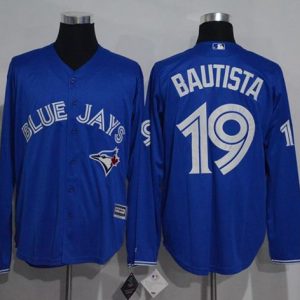 Fantastic Blue Jays #19 Jose Bautista Blue New Cool Base Long Sleeve Stitched MLB Jersey