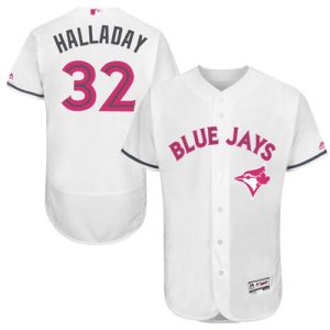 Fantastic Blue Jays #32 Roy Halladay White Flexbase Authentic Collection Mother's Day Stitched MLB Jersey