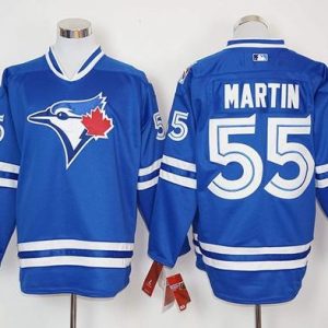 Fantastic Blue Jays #55 Russell Martin Blue Long Sleeve Stitched MLB Jersey