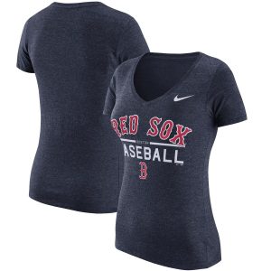Fantastic Boston Red Sox Nike Women's Practice 1.7 Tri Blend V Neck T Shirt Heathered Navy